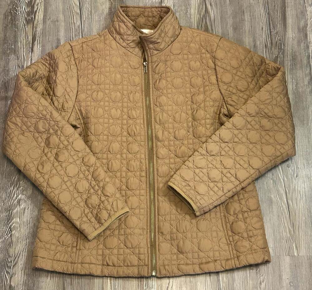 Top It Off Women's Tan Quilted Mock Neck Full-Zip Jacket